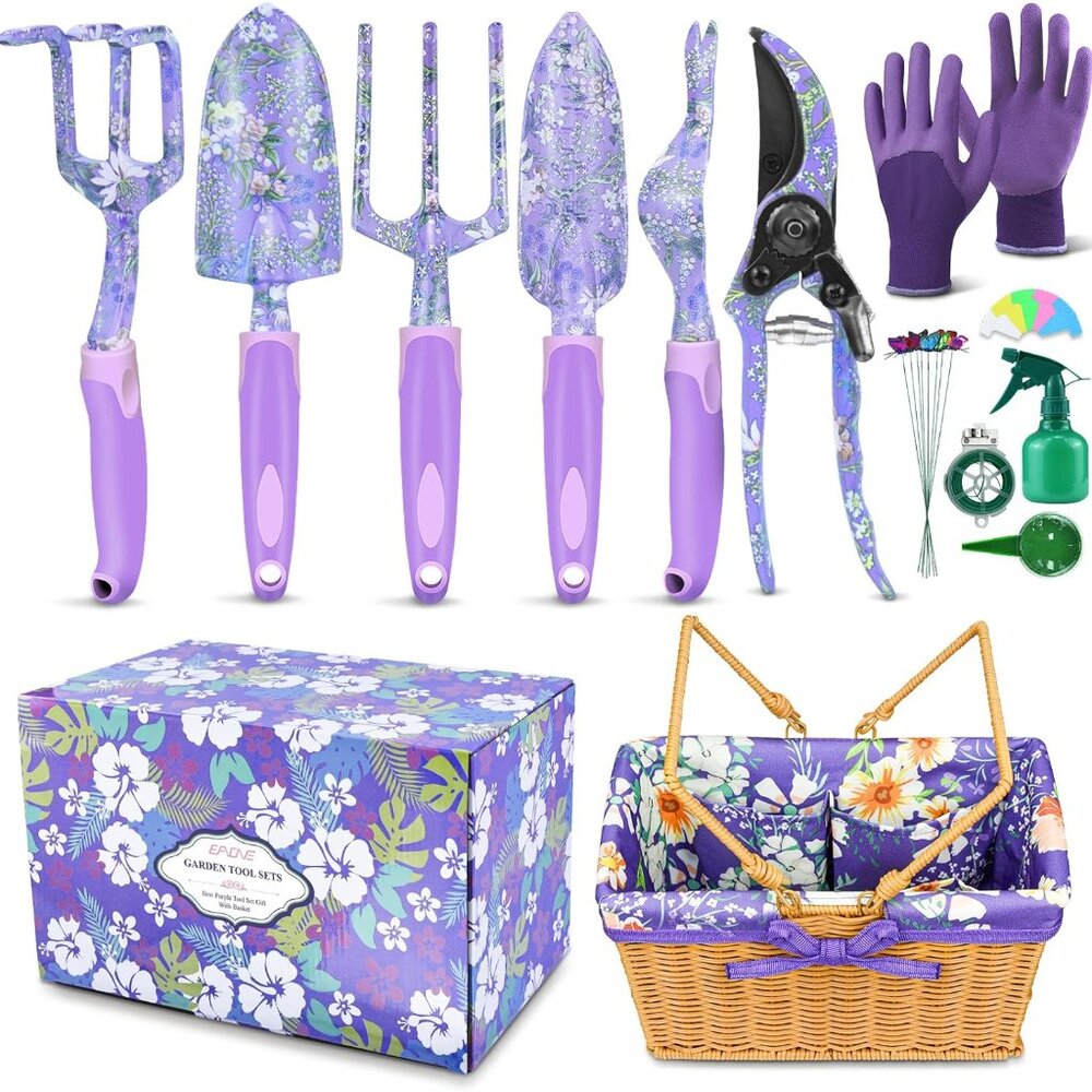 43Pcs Garden Tools Set with Basket, Floral Gardening Hand Tools, Gardening Gifts